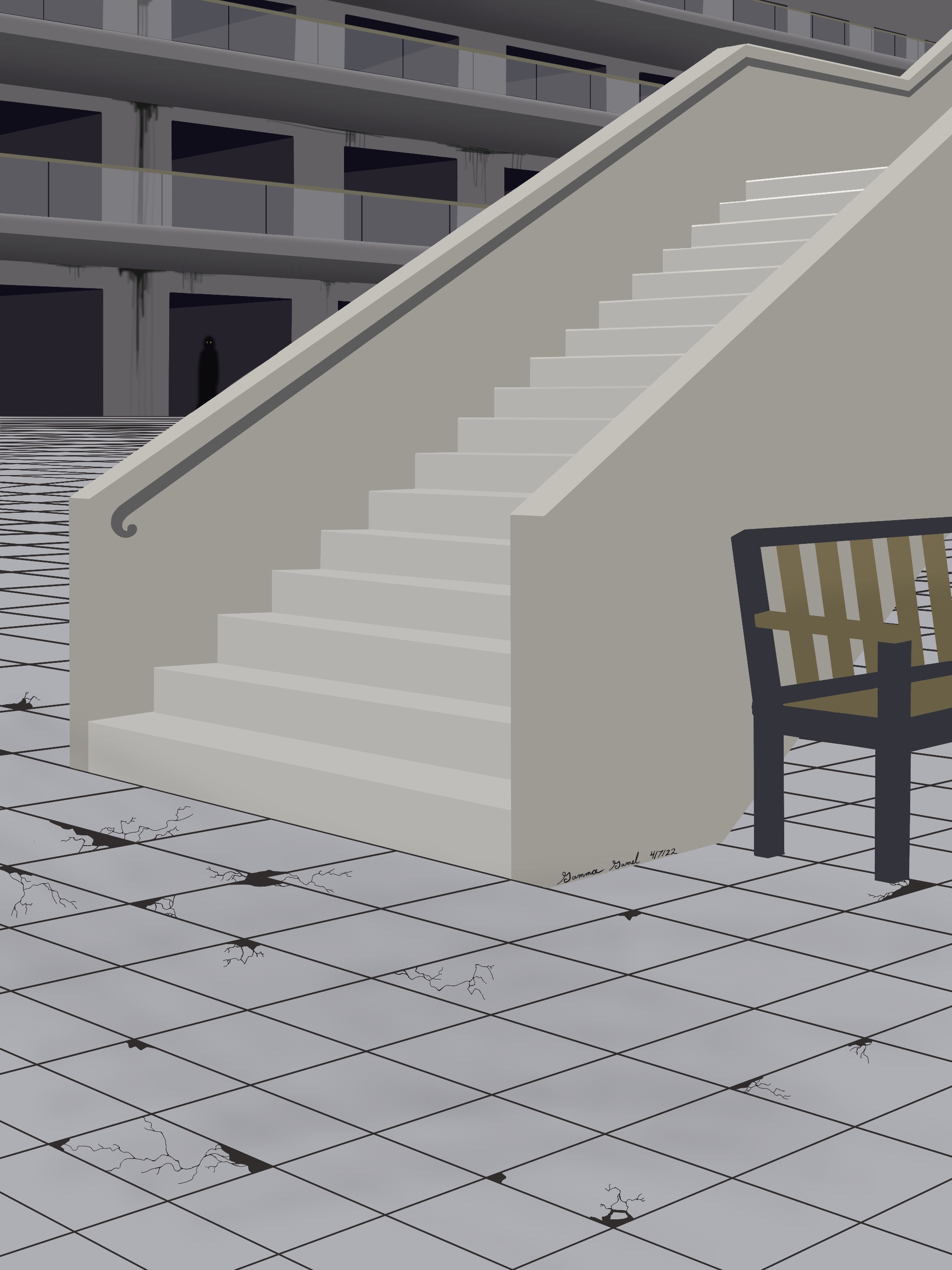 Abandond Mall with flat colors (no shading)